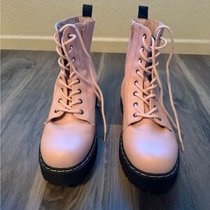 UNIONBAY Pink Combat Moto Boots with Chunky Sole